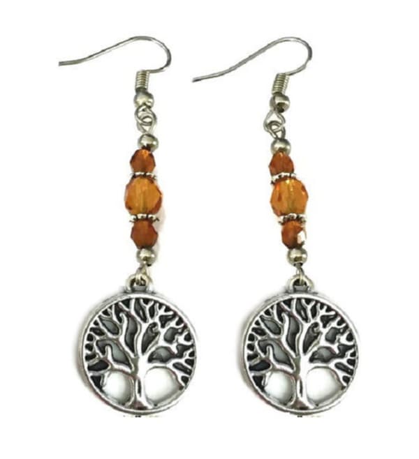 Earrings - Tree of Life - Amber - Beads