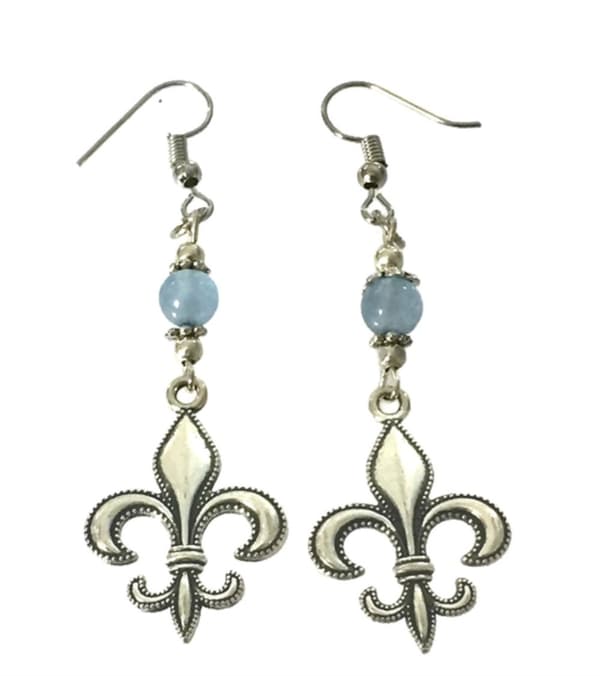 Örhängen Fransk Lilja Fleur De Lis Blå Agat Symbol