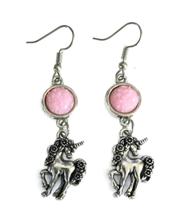 Earrings - Unicorn - Glitter - Druzy - Pink