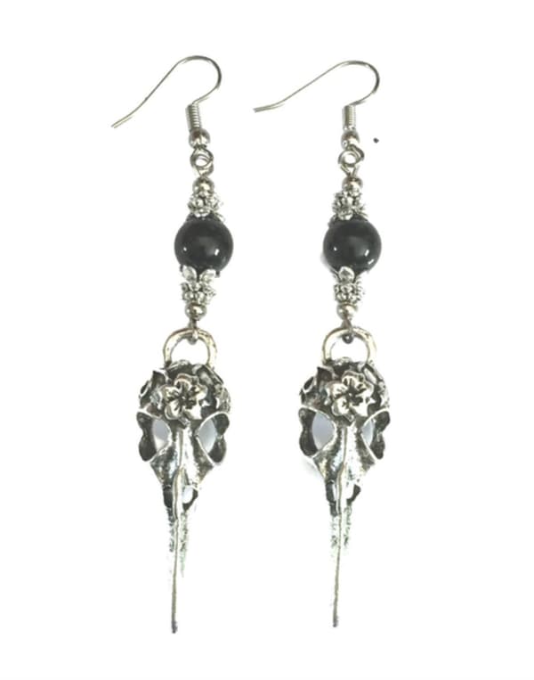 Örhängen Raven Kranium Fågel Onyx Skull