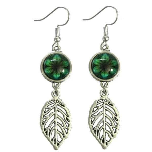 Earrings - Leaf - Tree of Life - Green/Silver