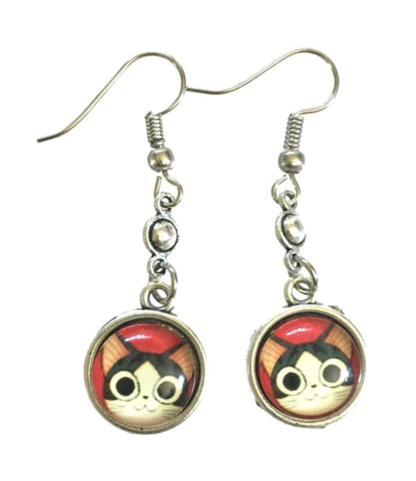 Earrings - Cat - Red - Cabochon