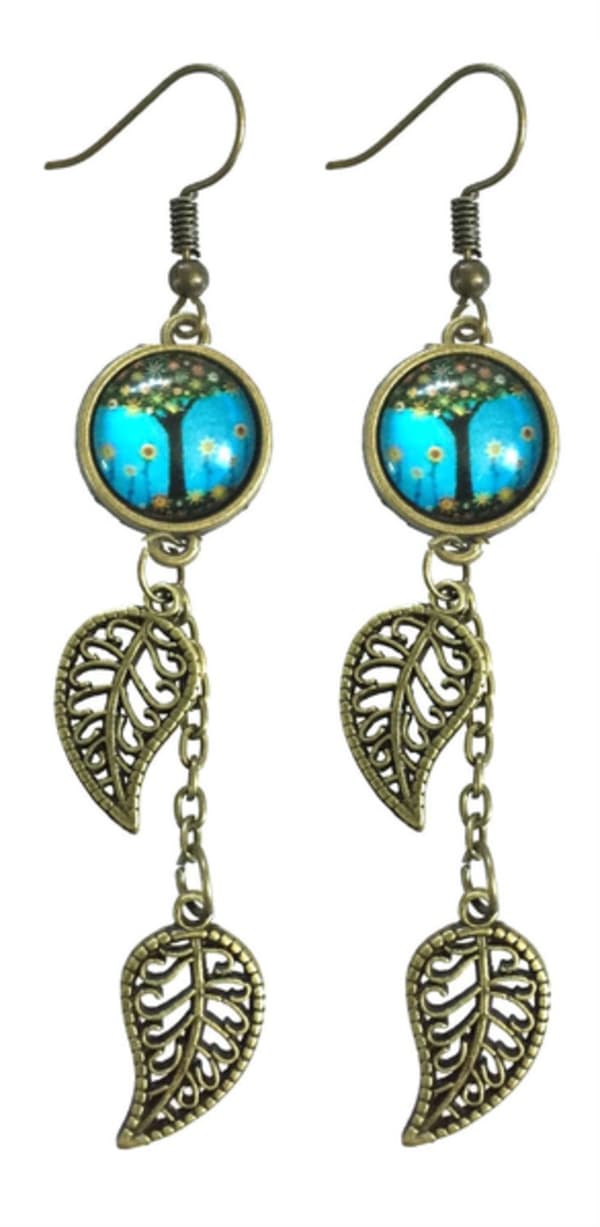 Earrings - Leaves - Tree of Life - Turquoise