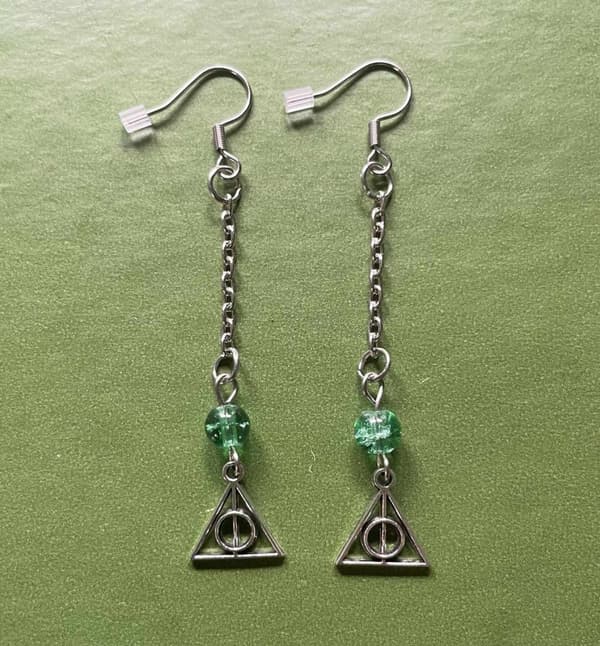 Earrings - Slytherin - Deathly Hallows - Harry Potter - Green- Chain
