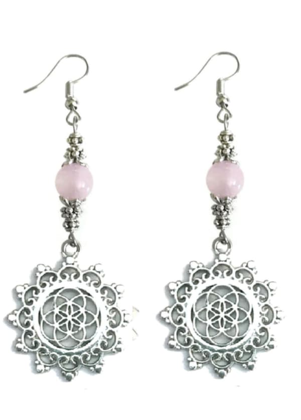Earrings - Seed of Life - Mandala - Rose Quartz