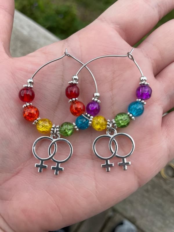 Earrings - Creoles - Double Female Symbol - Pride - Beads