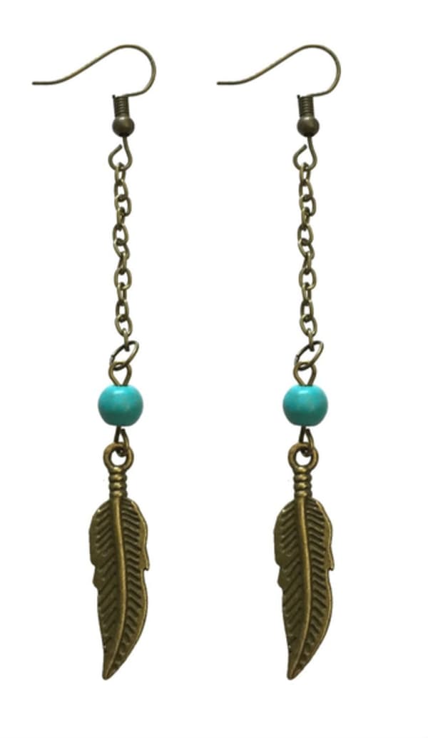 Earrings - Feather - Howlite - Chain