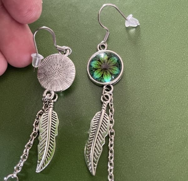 Earrings - Feathers - Mandala - Green