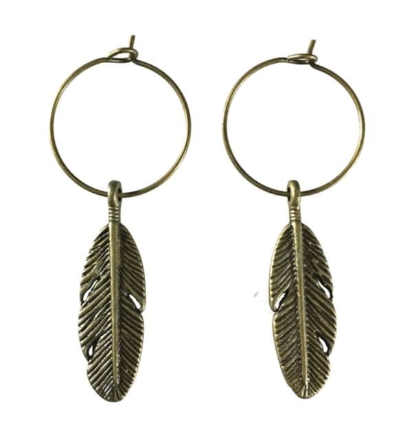 Earrings - Creoles - Feather - Bronze