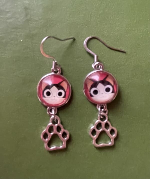 Earrings - Cat - Paw - Red/Black