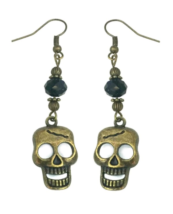 Earrings - Skull - Bronze - Bead - Black
