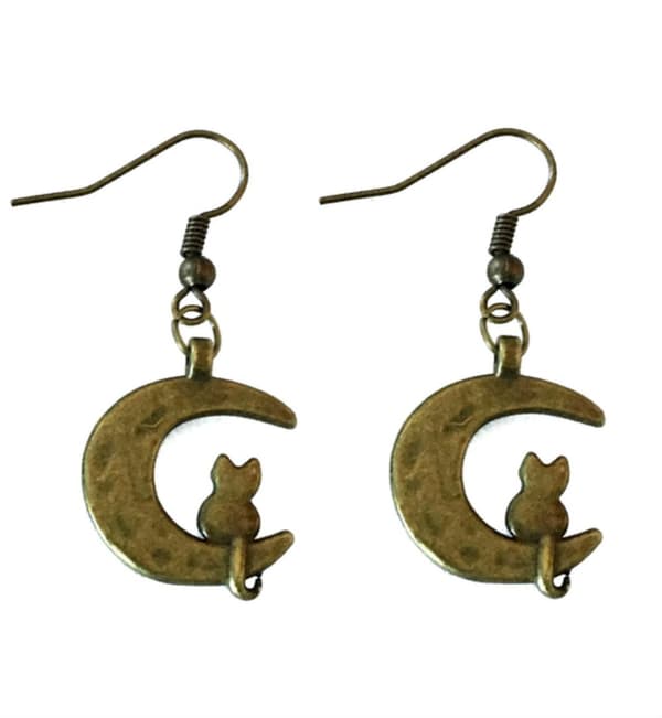 Örhängen Katt Måne Brons Moon Crescent