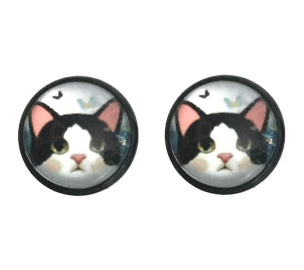 Earrings - Cat - Black/White