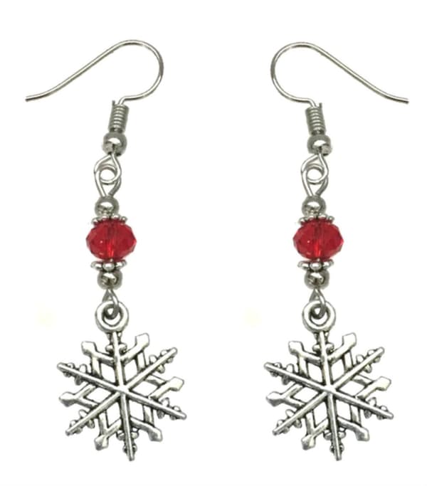 Earrings - Snowflake - Bead - Red