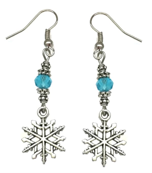 Earrings - Snowflake - Bead - Blue