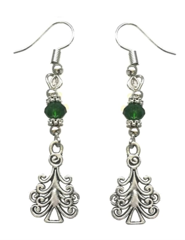 Earrings - Christmas tree - Bead - Green