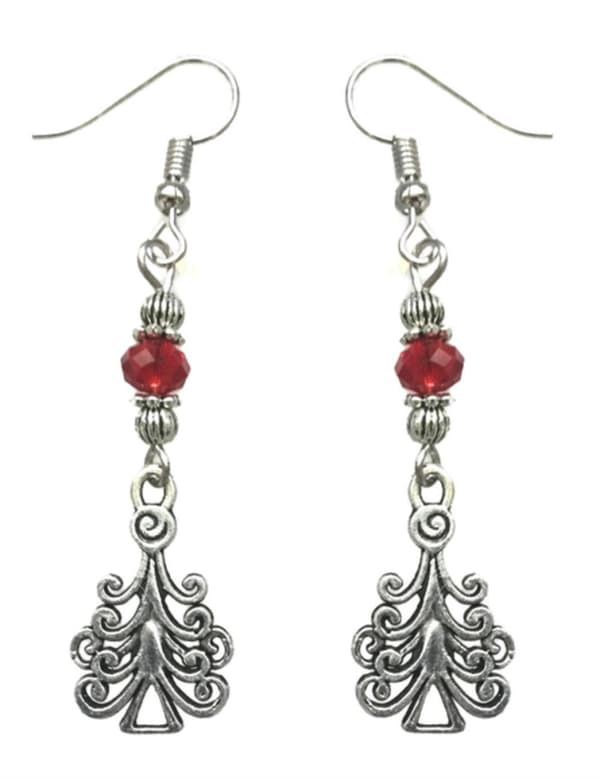 Earrings - Christmas tree - bead - red