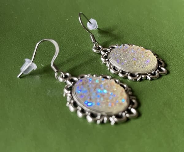Earrings - Glitter - Druzy - Opal/White