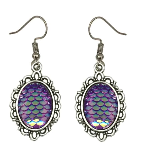 Örhängen Fjäll Sjöjungfru Lila Mermaid Scale Fantasy