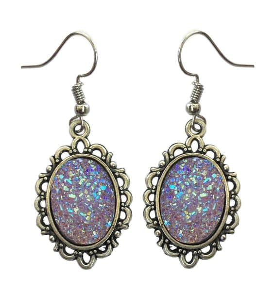 Earrings - Glitter - Druzy - Victorian - Opal/Purple