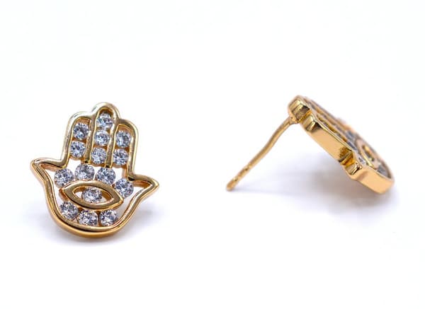 Hand of Fatima øredobber med hvite steiner