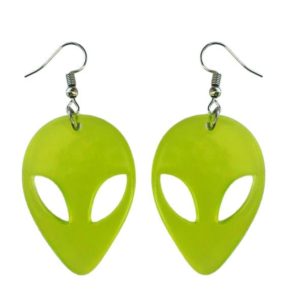 Earrings - Alien - ET - Green/Yellow - Transparent - Acrylic