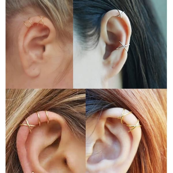 2-pack Fake Helix Piercing Öron Örhänge Ear Cuff utan Hål Silver