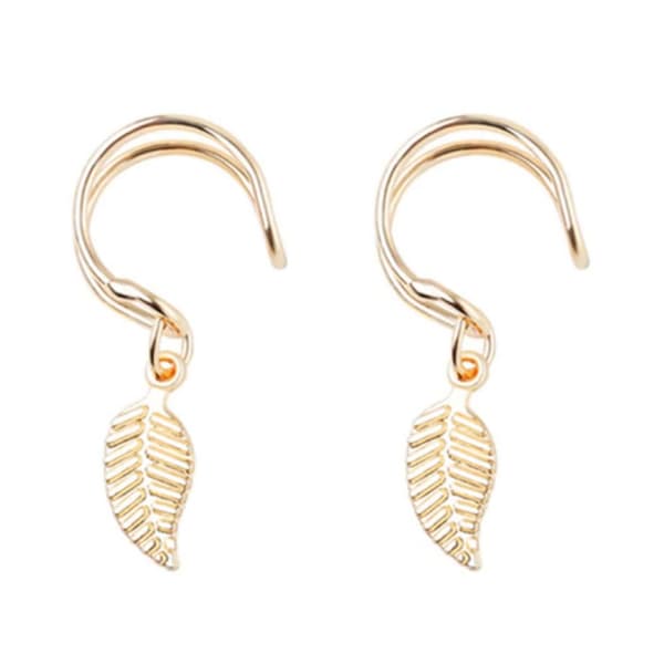 2-Pack Fake Helix Piercing Öron Örhänge Ear Cuff med Fjäder Guld