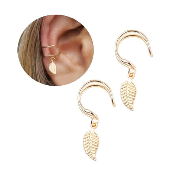 2-Pack Fake Helix Piercing Öron Örhänge Ear Cuff med Fjäder Guld