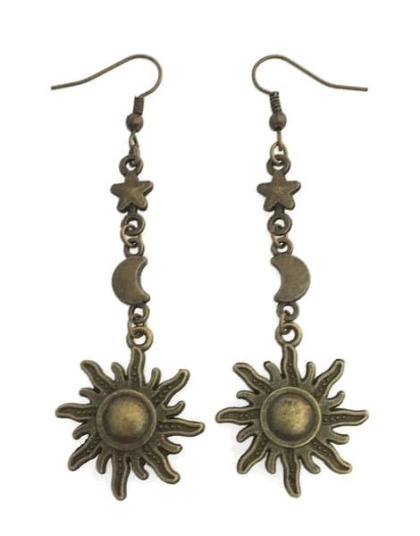 Örhängen Måne Sol Crescent Brons Moon Sun Wicca Pagan Halvmåne