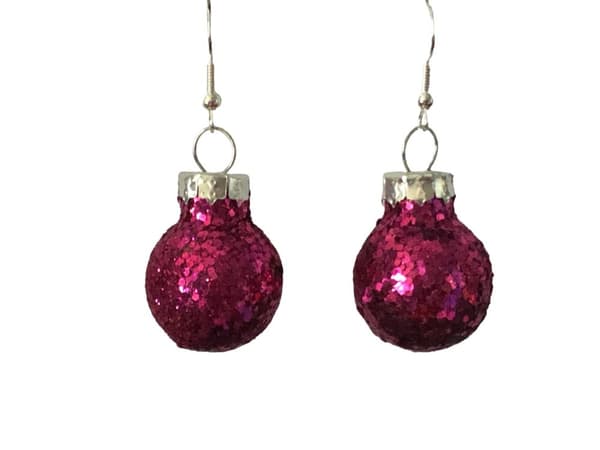 Silver Örhängen till Jul / Christmas - Cerise Glittriga Julkulor
