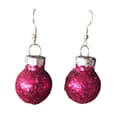 Miniatyrbild 7 av 7: Silver Örhängen till Jul / Christmas - Cerise Glittriga Julkulor
