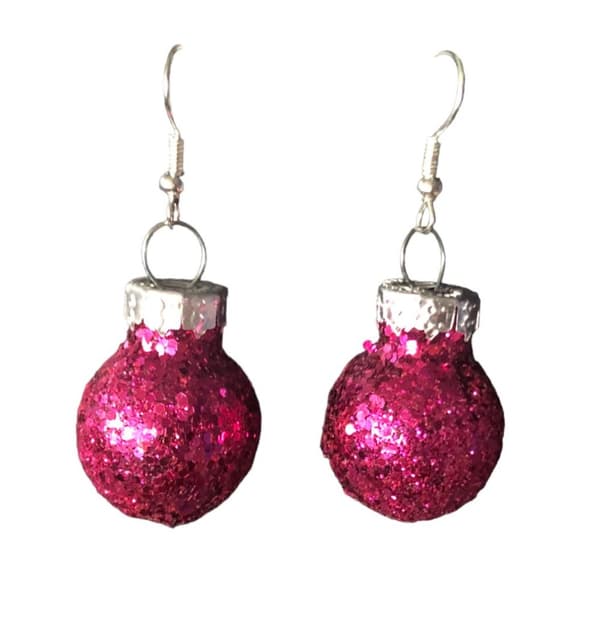 Silver Örhängen till Jul / Christmas - Cerise Glittriga Julkulor