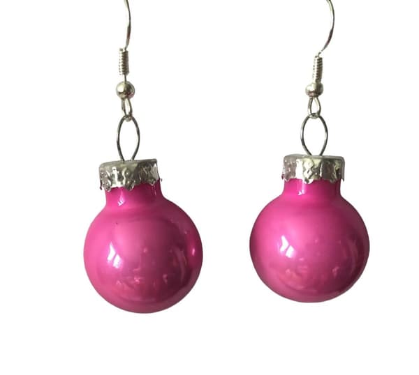 Silver Örhängen till Jul/Christmas - Rosa Blankt Matta Julkulor