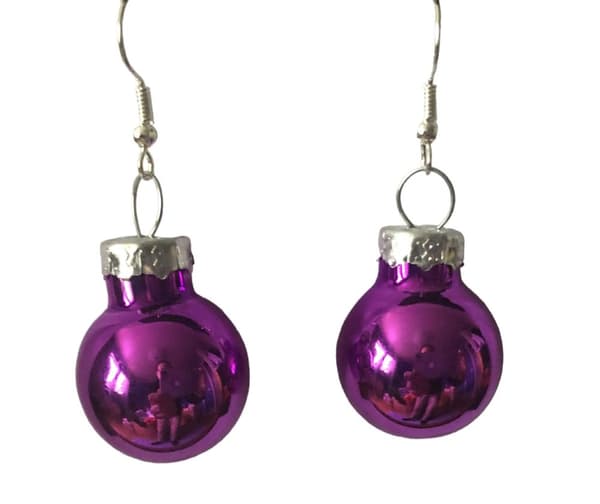 Silver Örhängen till Jul / Christmas - Lila Blanka Julkulor