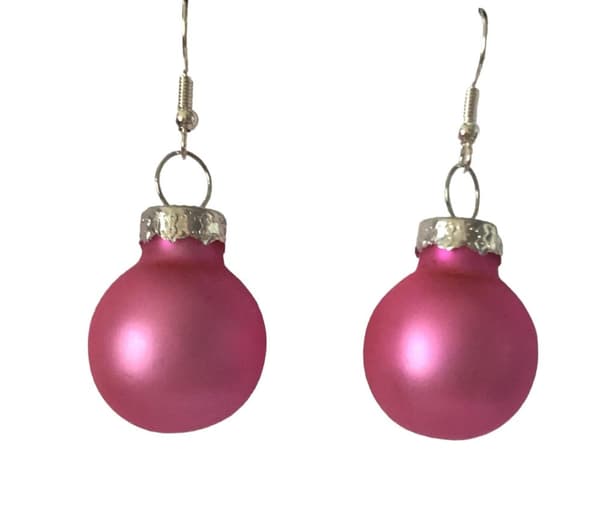 Silver Örhängen till Jul / Christmas - Rosa Matta Julkulor