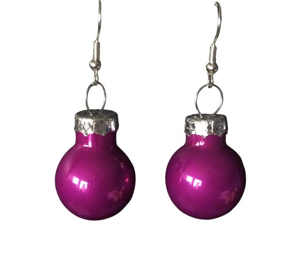 Silver Örhängen till Jul/Christmas -Cerise Blankt Matta Julkulor