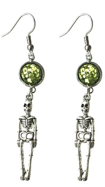 Earrings - Skeleton - Cabochon - Green
