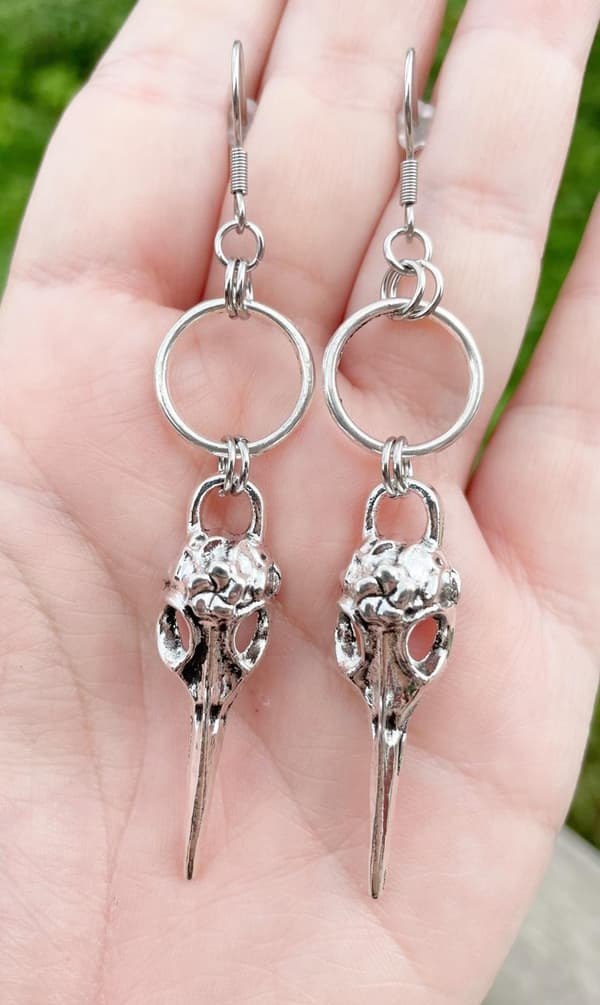 Earrings - Skull - Raven - Ring