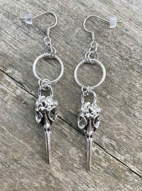Earrings - Skull - Raven - Ring