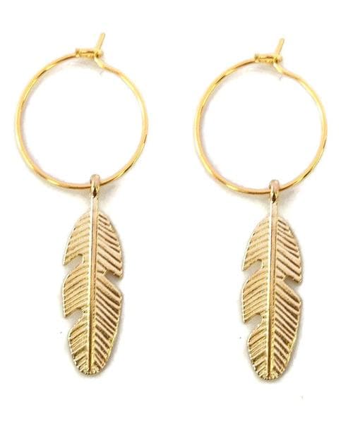 Earrings - Creoles - Feather - Gold