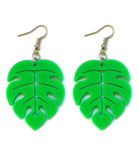 Earrings - Monstera - Leaf - Green - Grass