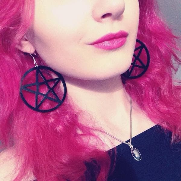 Earrings - Pentagram - Acrylic - Black - Oversize