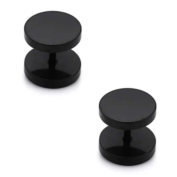 2-pack Svart Fake Plug Fejk Töjning Örhänge Piercingsmycke – 10mm