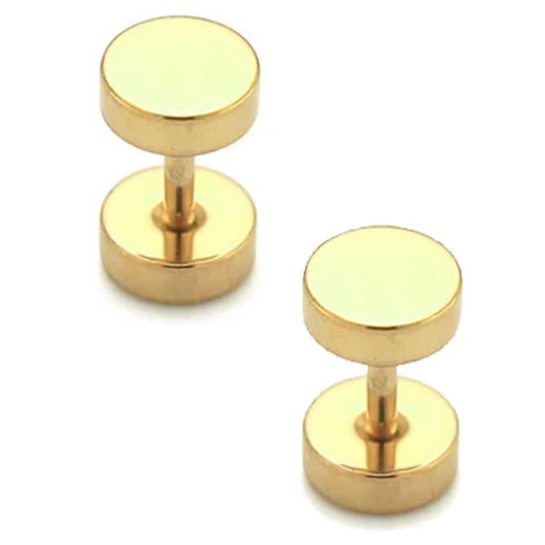 2-pack Fake Plug Fejk Töjning Örhänge Piercingsmycke Guld – 6mm