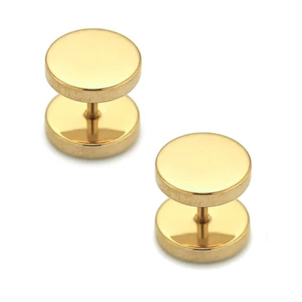 2-pack Fake Plug Fake Forlængelse Øreringe Piercing Jewel Gold - 8mm