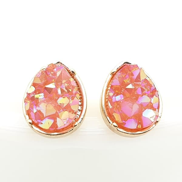 Durzy rock lava crystal shinning stone earring stud waterdrop tumma pinkki M