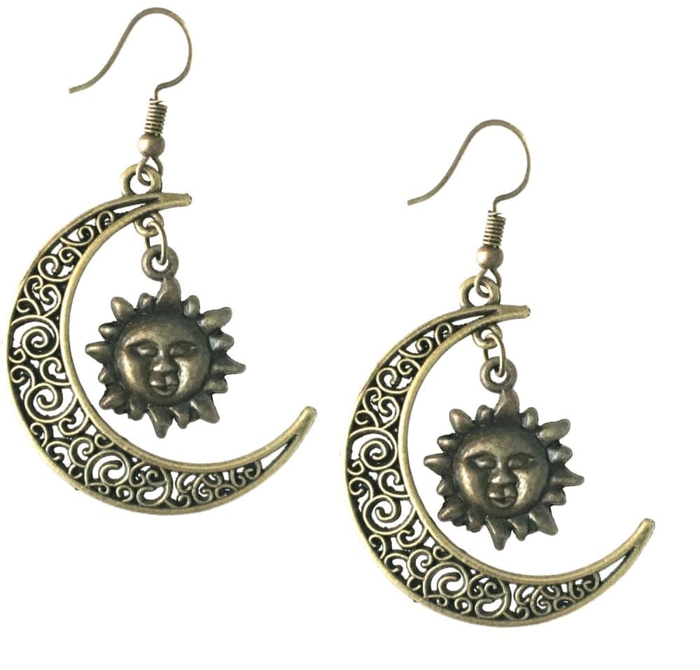 Örhängen Måne Sol Crescent Moon Wicca Pagan Halvmåne