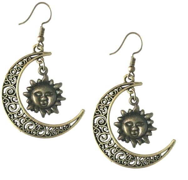 Earrings - Crescent Moon - Sun - Bronze