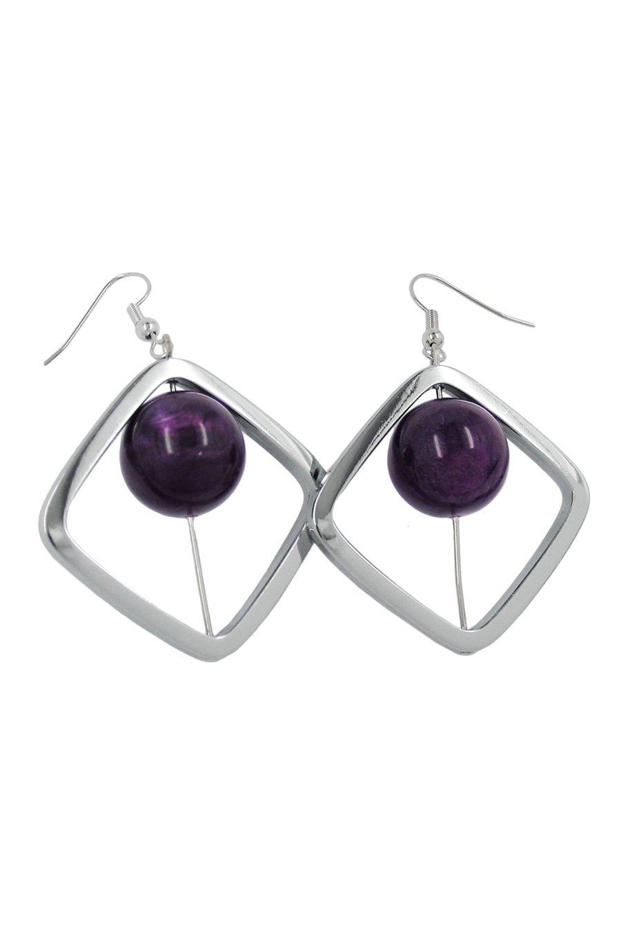 HOOK-ÖRHÄNGEN FYRKANTIG SILVERFÄRGAD MED PÄRLLILA